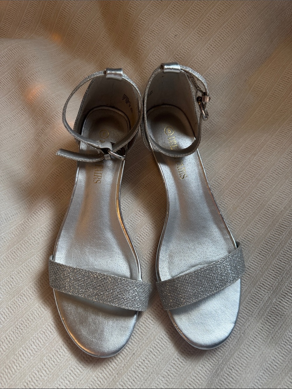 Women's Silver Glitter Ankle-Strap Wedge Heels